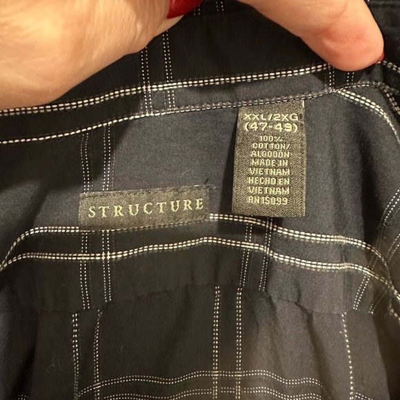 STRUCTURE XXL Navy White Plaid Woven Button Down Shirt R $65 - Picture 3 of 9